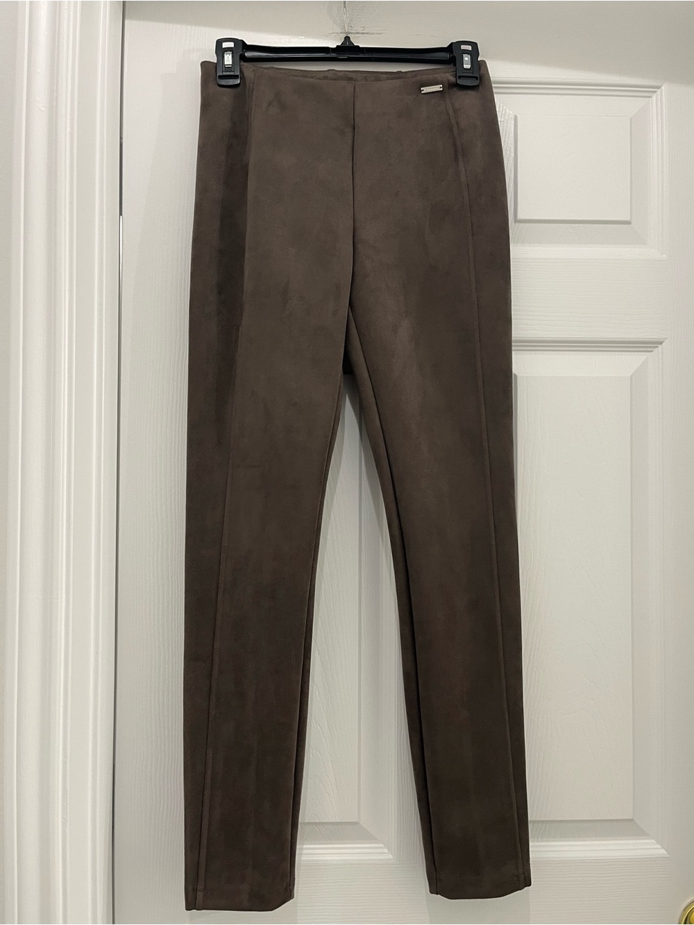 Tahari Dark Brown Faux Suede Slim Pants